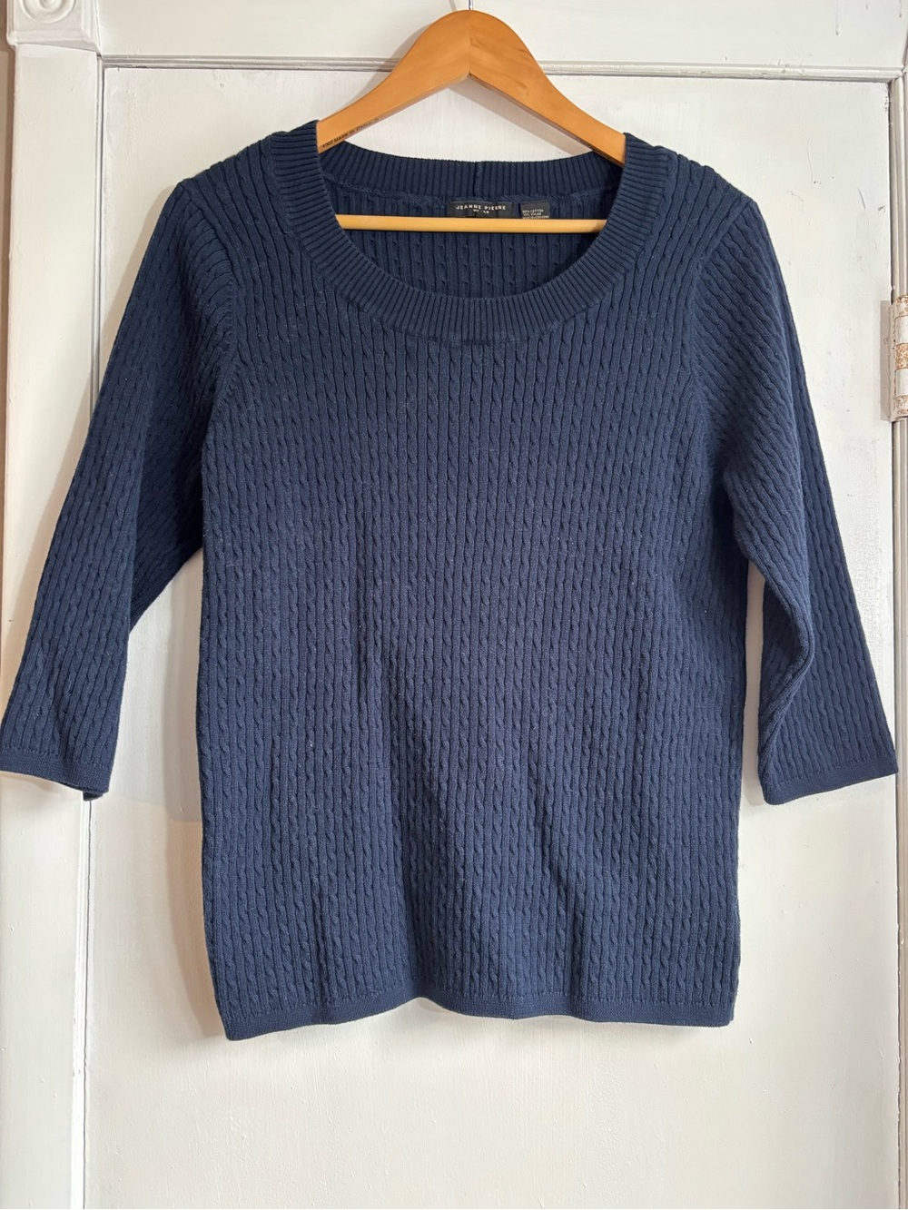 JEANNE PIERRE Navy Cable Knit Scoop Neck Sweater